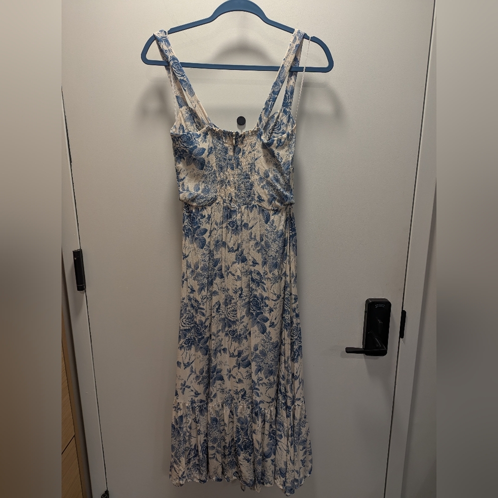 Reformation Celestia Cream and Blue Floral Midi Dress Pompadour Print Size 8 - Picture 5 of 7